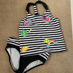 Black and White Striped Justice Tankini Swimsuit